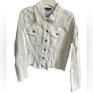 Shinestar White Distressed Cropped Denim Jacket Y2K Mini Baddie Girls Small